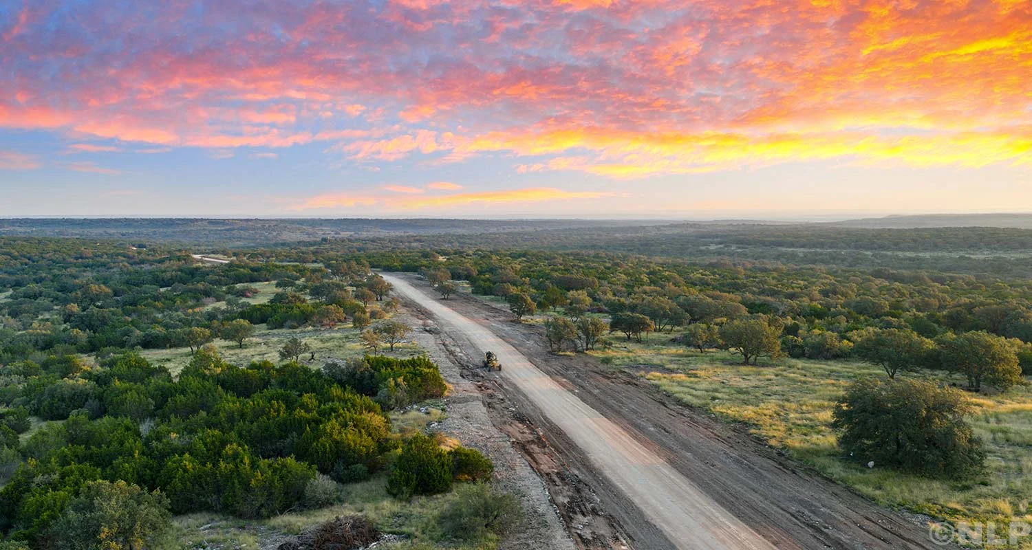 Aerial view of the Hill Country at sunset